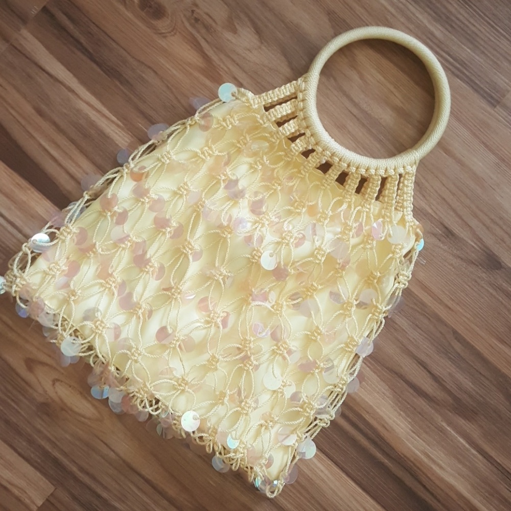 Yellow Sequin Macrame Tote